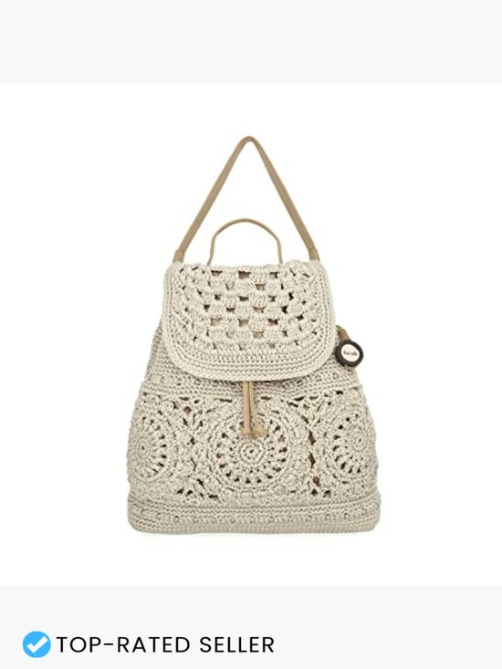 Hand-Crocheted Daypack Backpack with Drawstring Closure Adjustable Straps